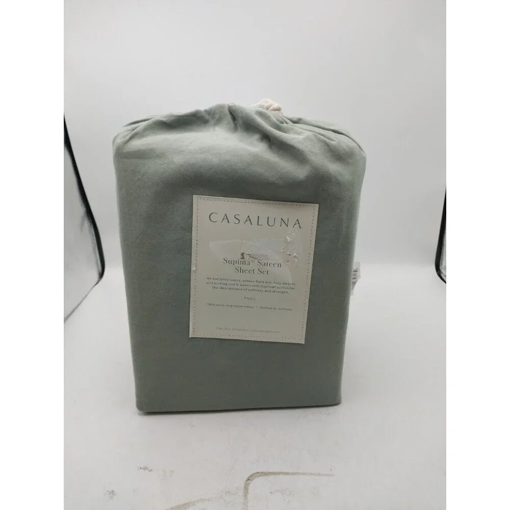 Casaluna Supima Sateen Sheet Set Full Sage Green 500 Thread Count